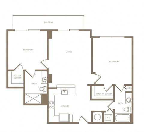 Floor plan for 2 beds, 2 baths, 1085 sqft